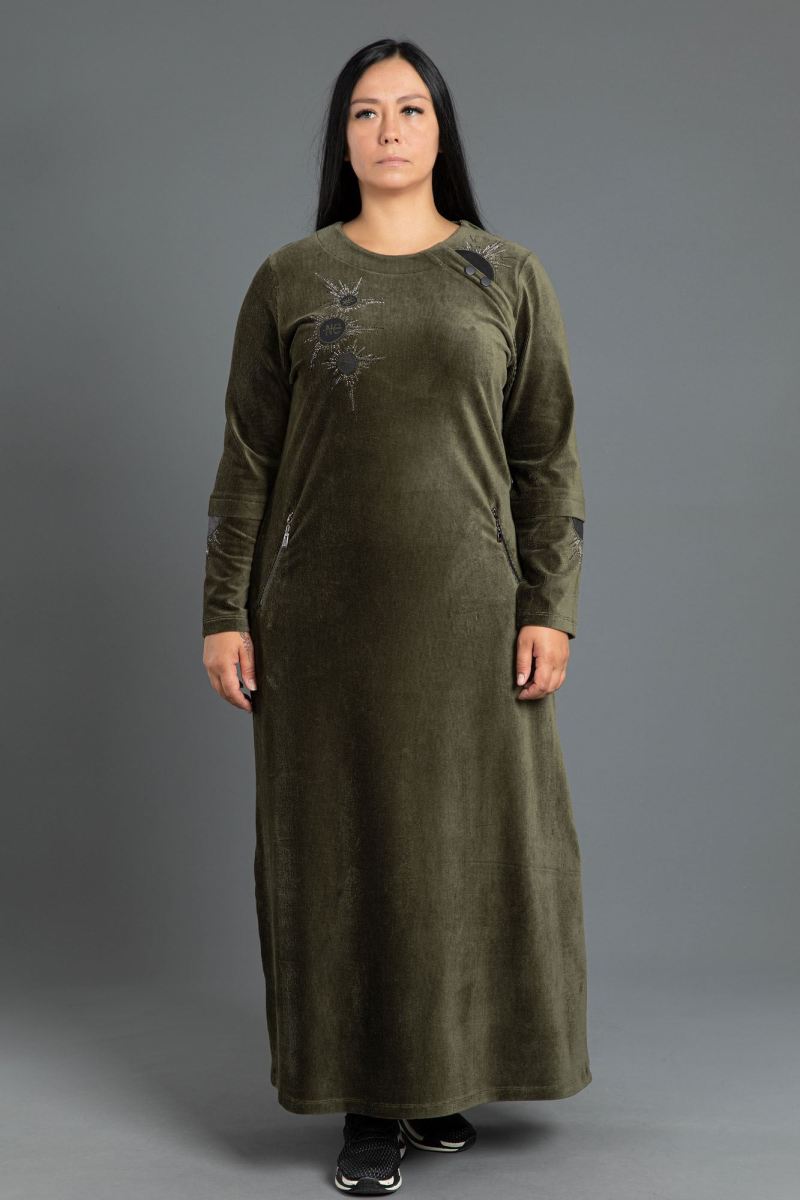 Uzun Fitilli Kadife Tesettür Elbise 0