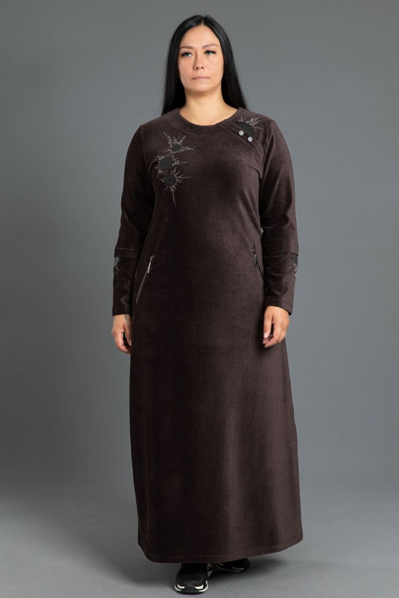 Uzun Fitilli Kadife Tesettür Elbise 0