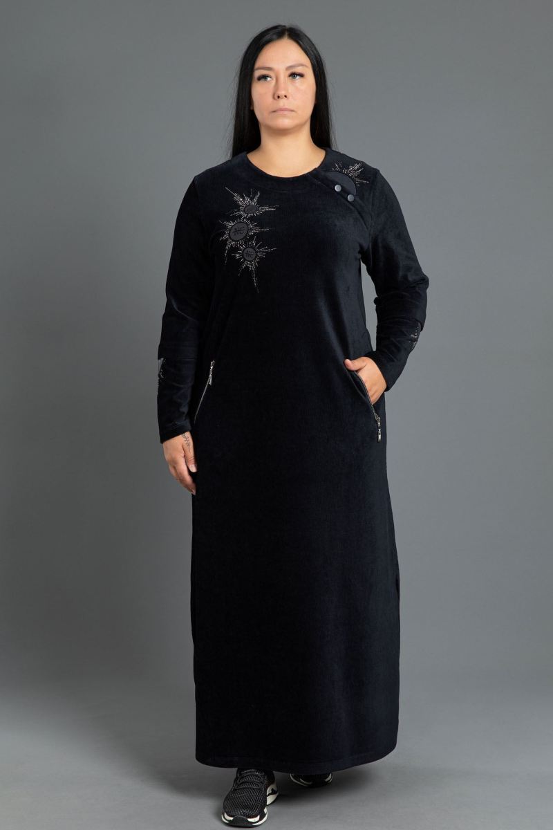 Uzun Fitilli Kadife Tesettür Elbise 0