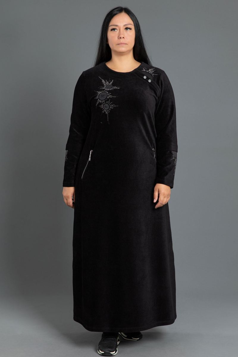 Uzun Fitilli Kadife Tesettür Elbise 0