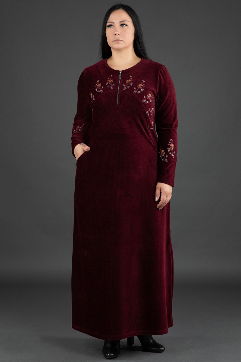 Uzun Fitilli Kadife Tesettür Elbise 0