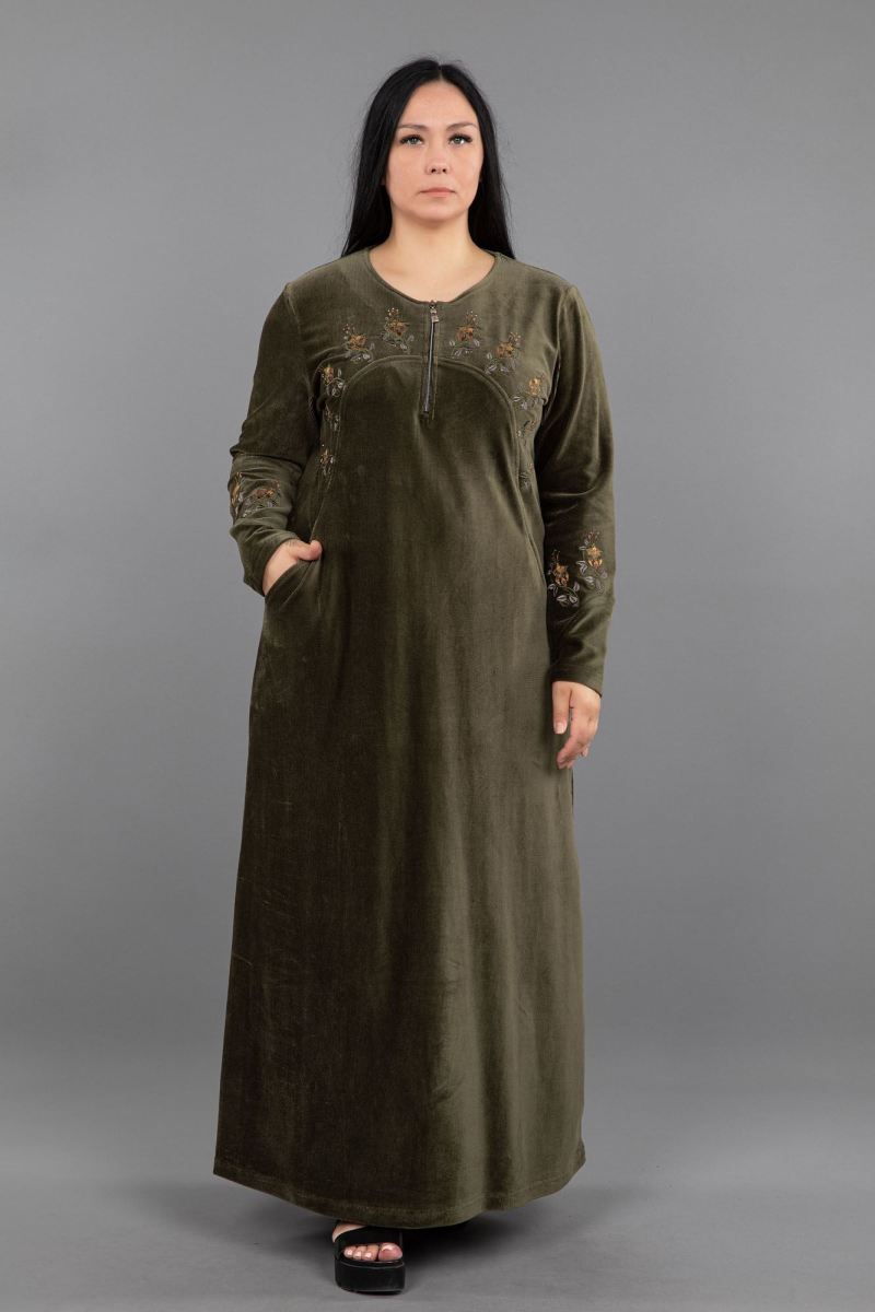 Uzun Fitilli Kadife Tesettür Elbise 0