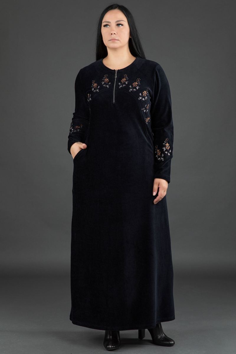 Uzun Fitilli Kadife Tesettür Elbise 0