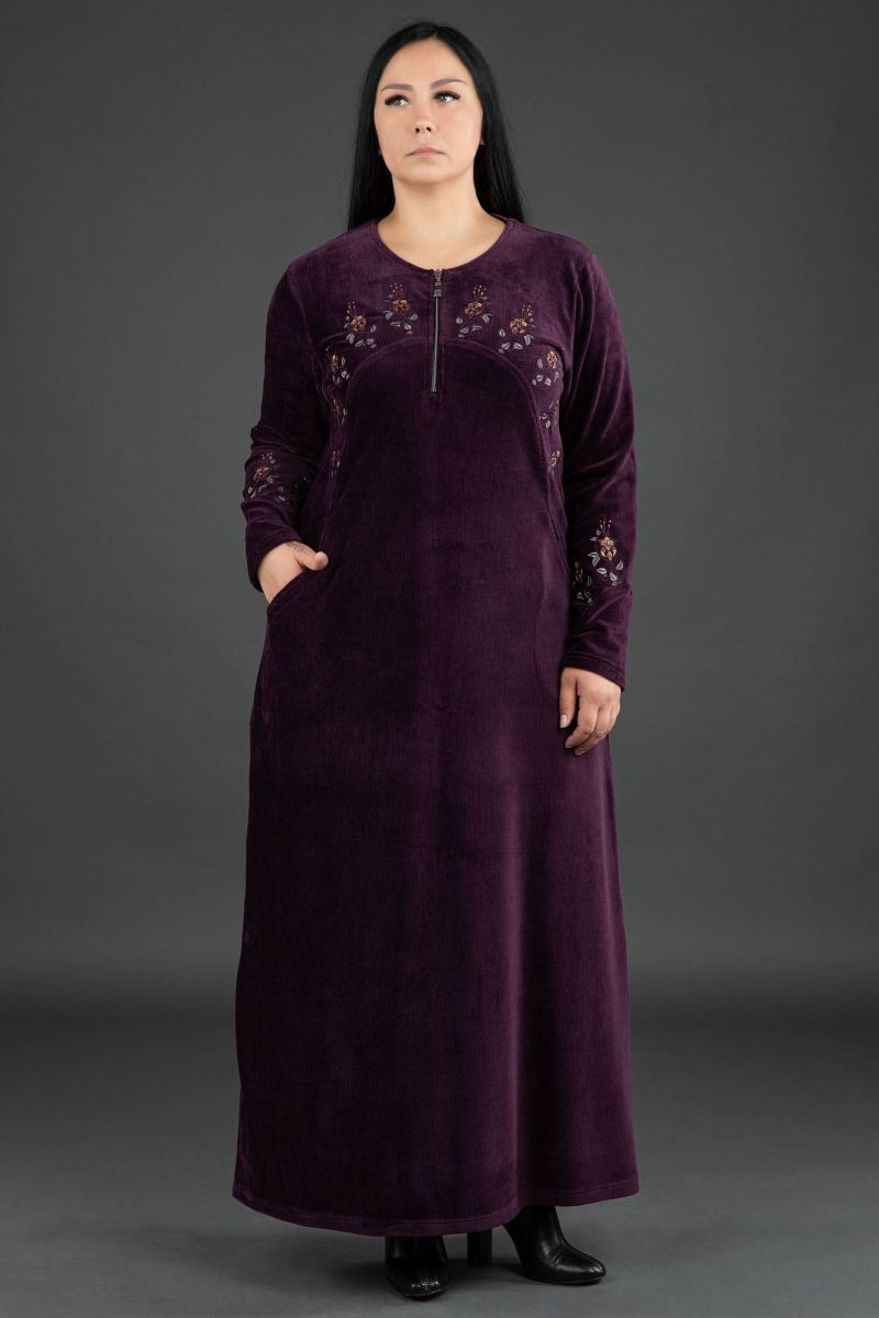 Uzun Fitilli Kadife Tesettür Elbise 0