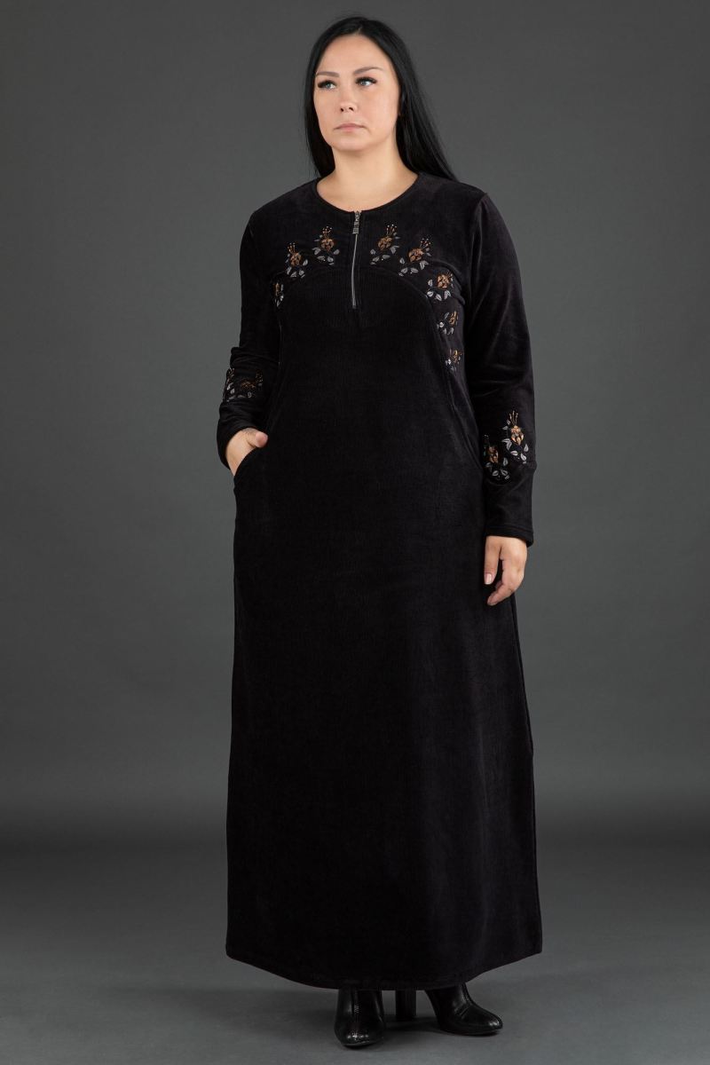 Uzun Fitilli Kadife Tesettür Elbise 0