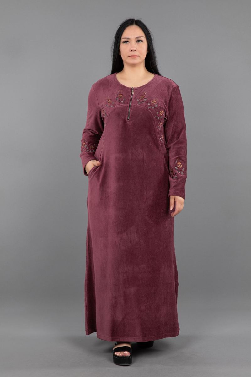 Uzun Fitilli Kadife Tesettür Elbise 0