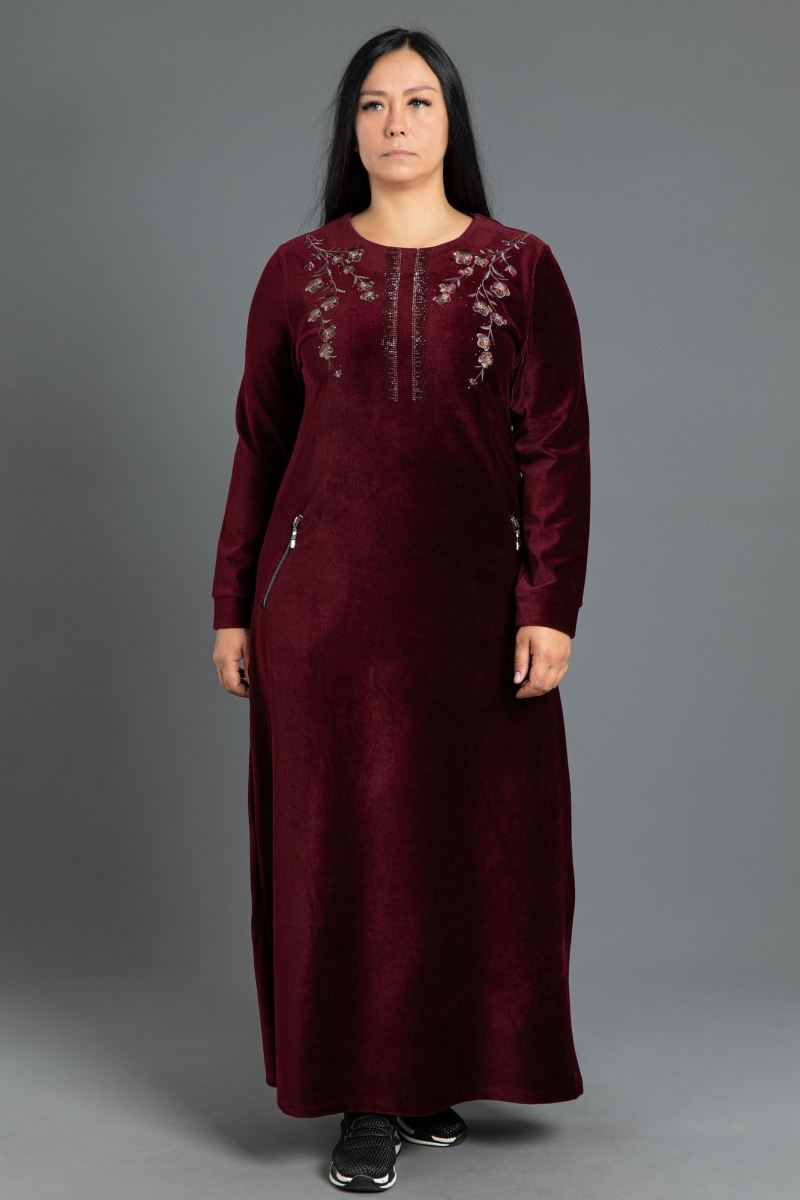 Uzun Fitilli Kadife Tesettür Elbise 0