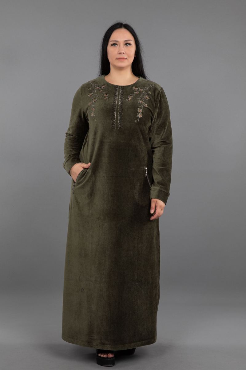 Uzun Fitilli Kadife Tesettür Elbise 0