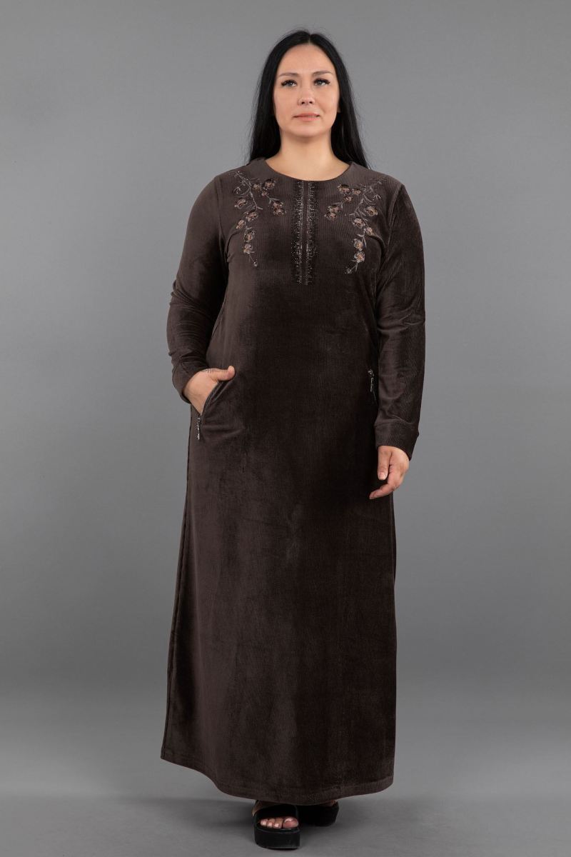 Uzun Fitilli Kadife Tesettür Elbise 0