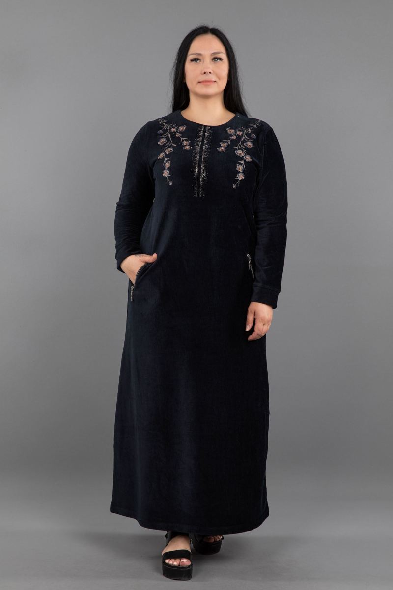 Uzun Fitilli Kadife Tesettür Elbise 0