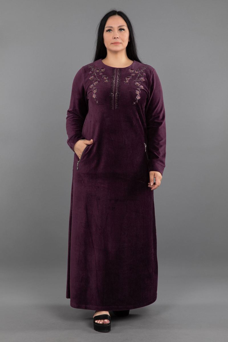 Uzun Fitilli Kadife Tesettür Elbise 0