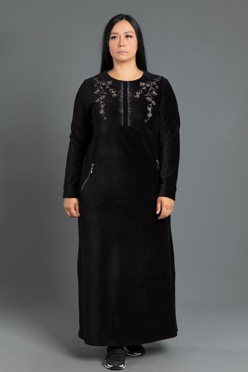 Uzun Fitilli Kadife Tesettür Elbise 0