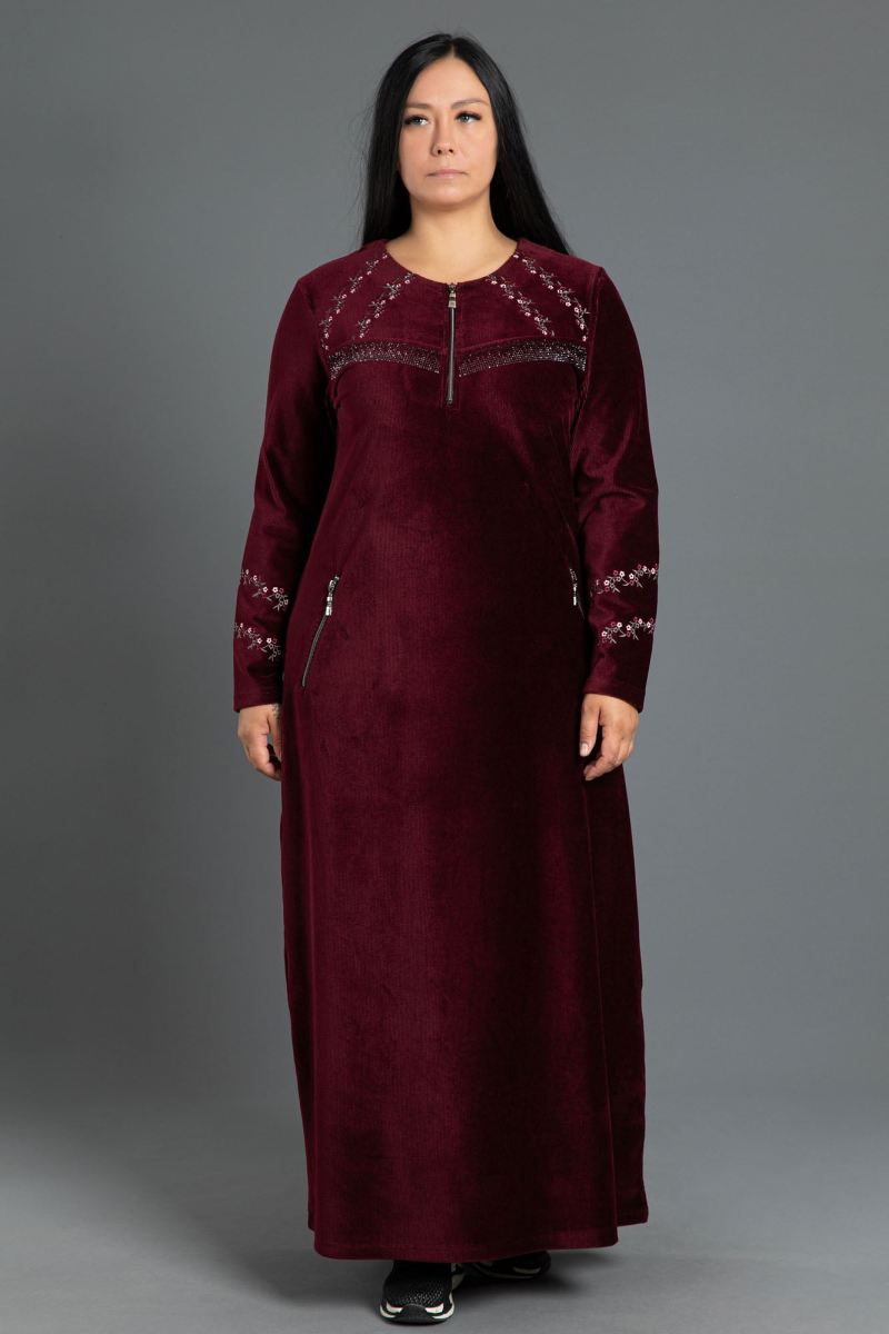 Uzun Fitilli Kadife Tesettür Elbise 0