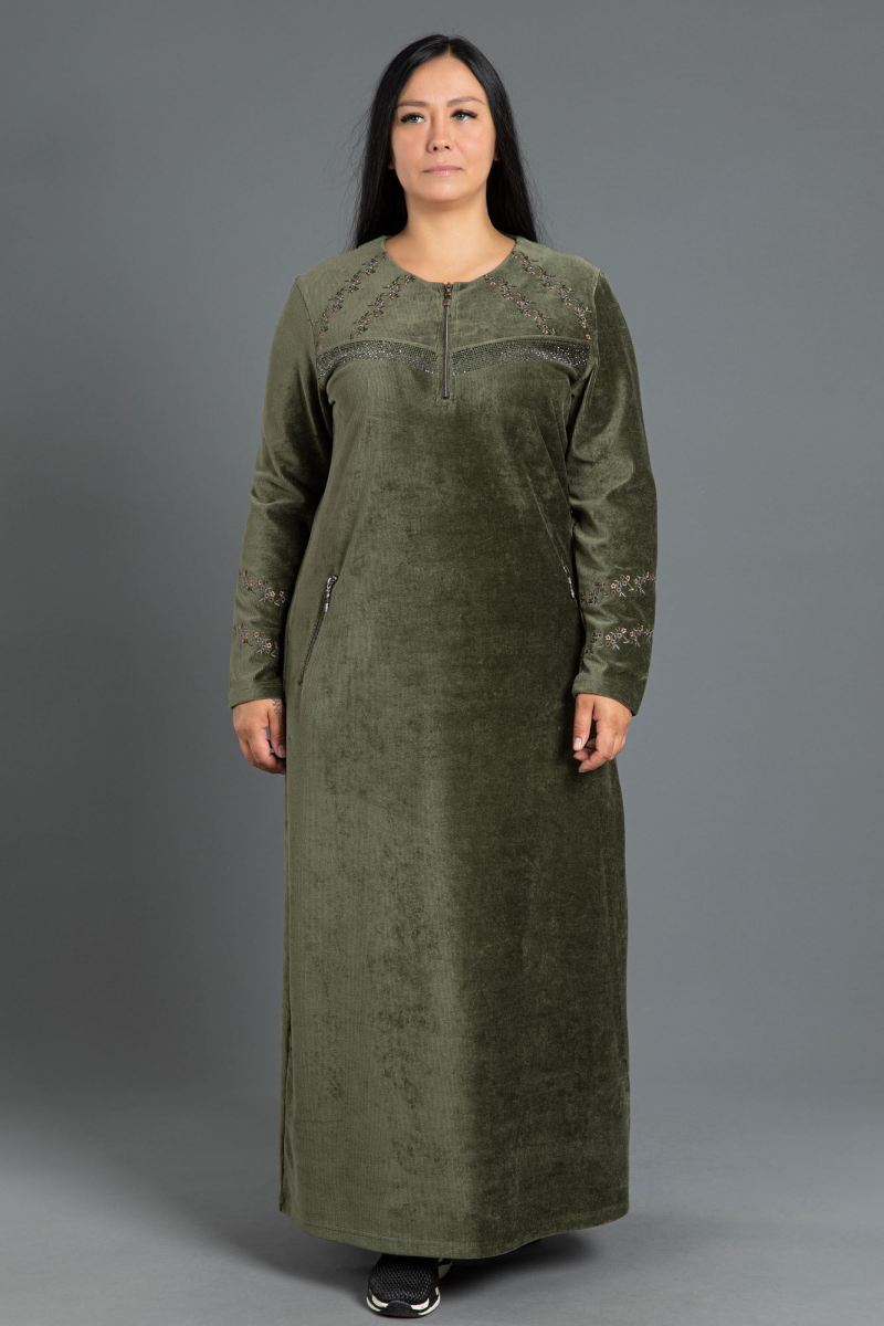 Uzun Fitilli Kadife Tesettür Elbise 0