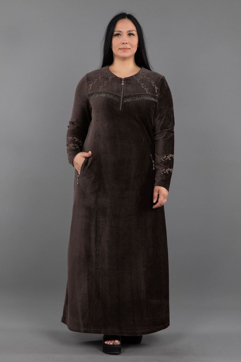 Uzun Fitilli Kadife Tesettür Elbise 0