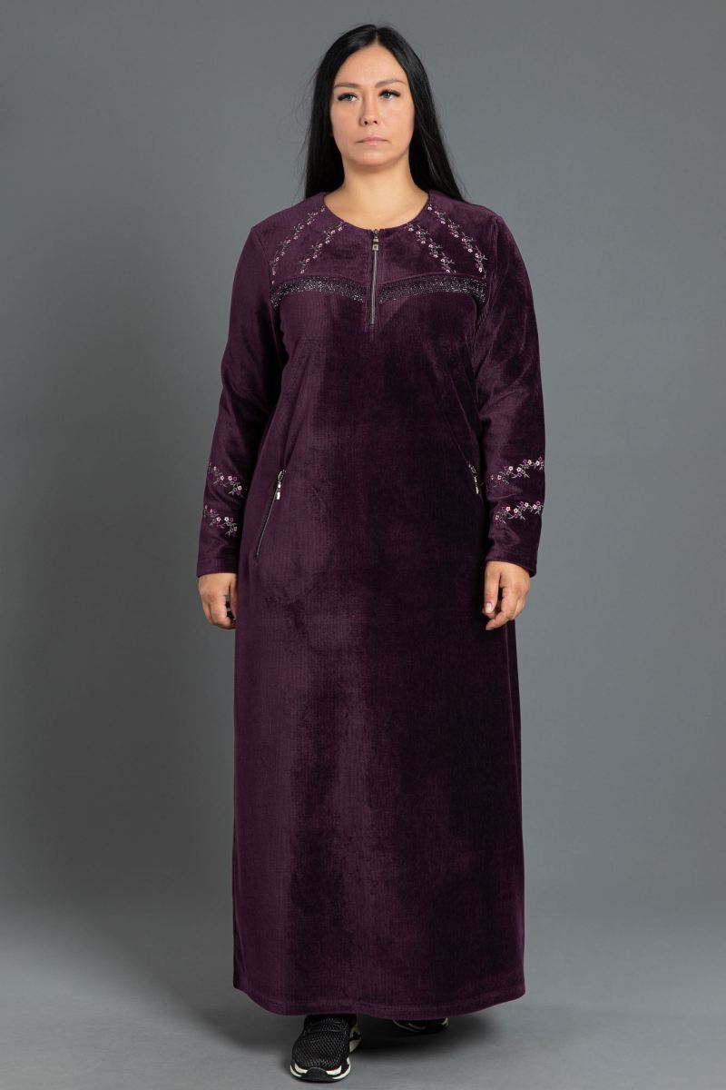 Uzun Fitilli Kadife Tesettür Elbise 0