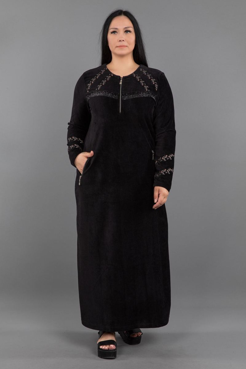 Uzun Fitilli Kadife Tesettür Elbise 0