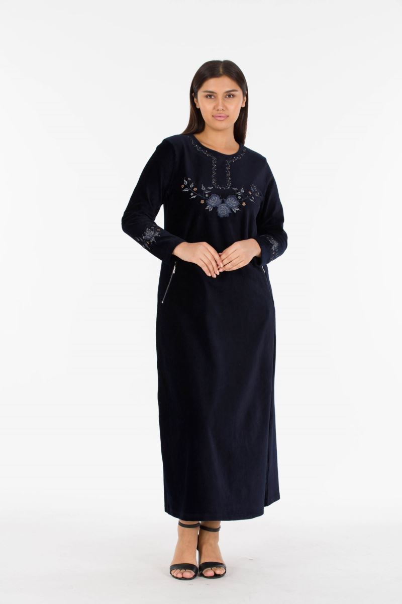 Uzun Fitilli Kadife Tesettür Elbise 0