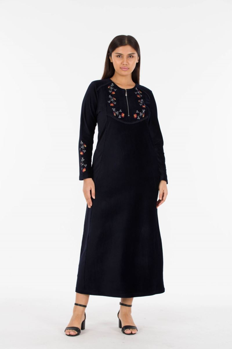 Uzun Fitilli Kadife Tesettür Elbise 0