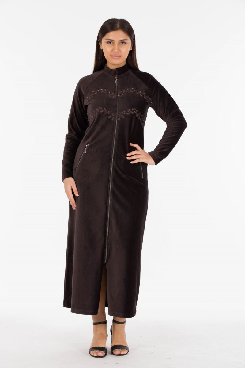 Uzun Fitilli Kadife Tesettür Elbise 0