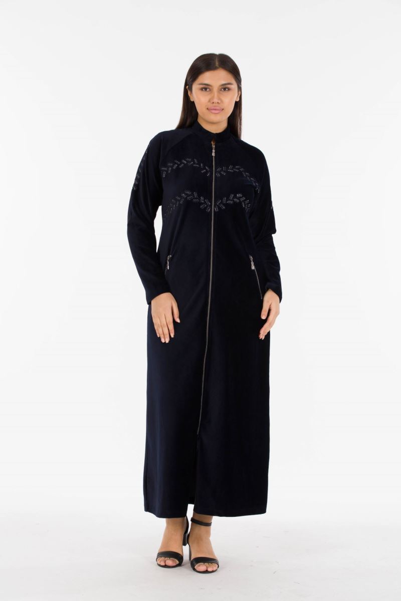 Uzun Fitilli Kadife Tesettür Elbise 0