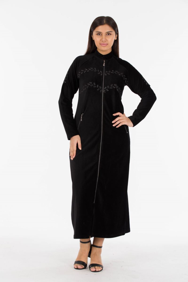 Uzun Fitilli Kadife Tesettür Elbise 0