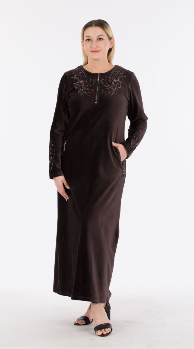 Uzun Fitilli Kadife Tesettür Elbise 0