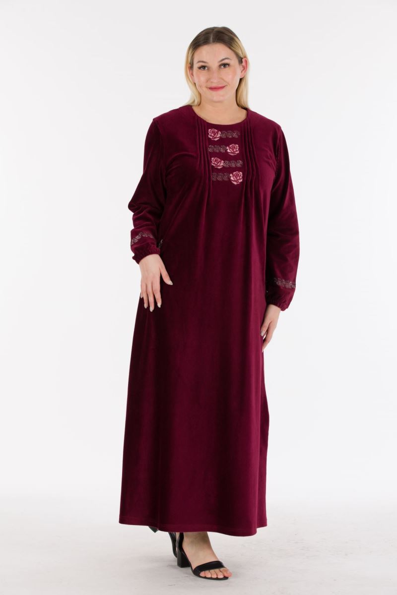 Uzun Fitilli Kadife Tesettür Elbise 0