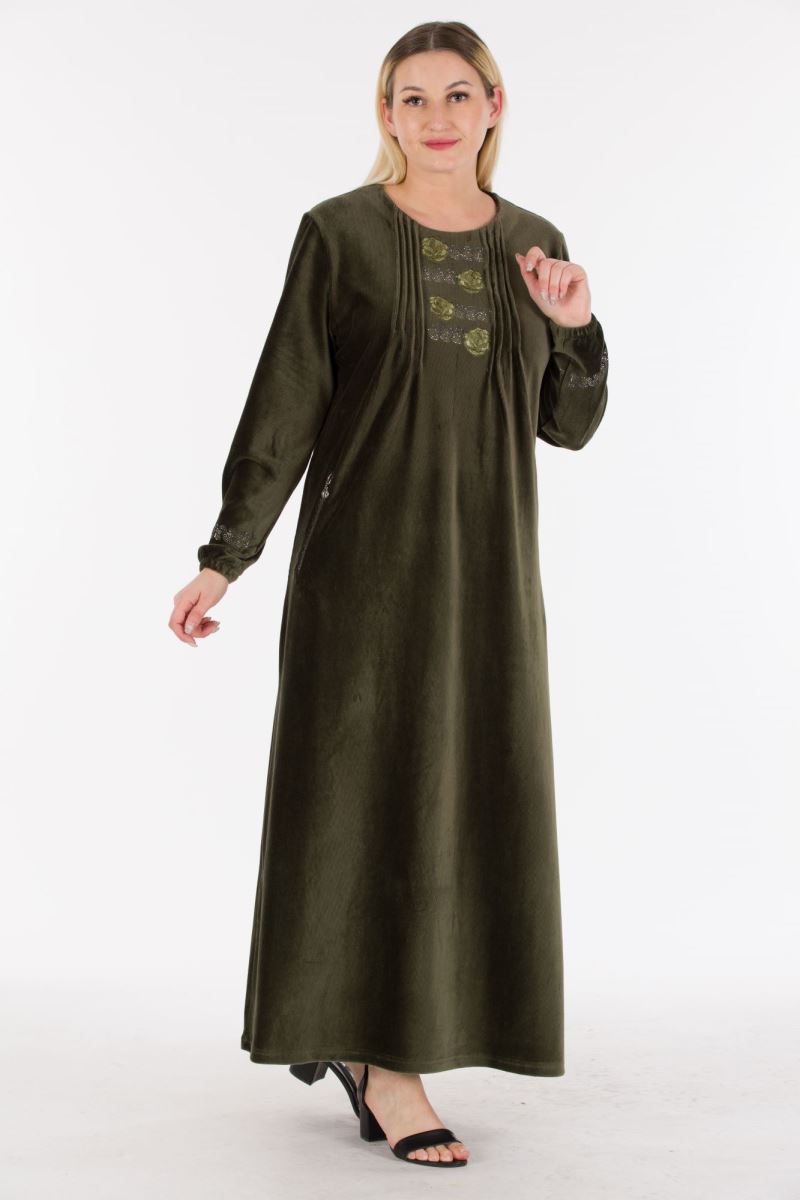 Uzun Fitilli Kadife Tesettür Elbise 0