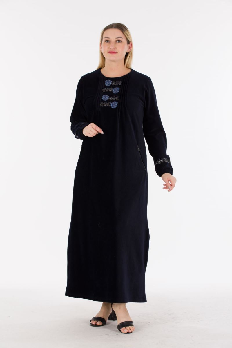 Uzun Fitilli Kadife Tesettür Elbise 0