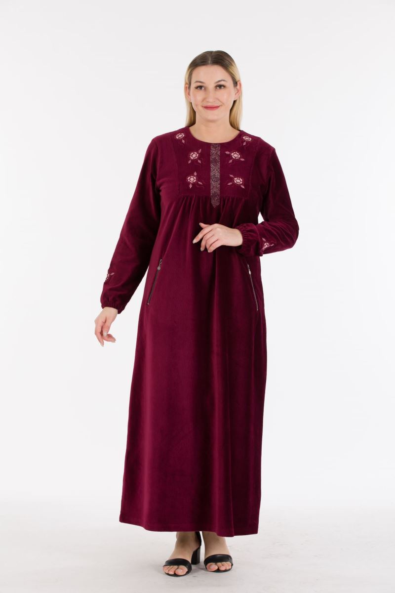 Uzun Fitilli Kadife Tesettür Elbise 0