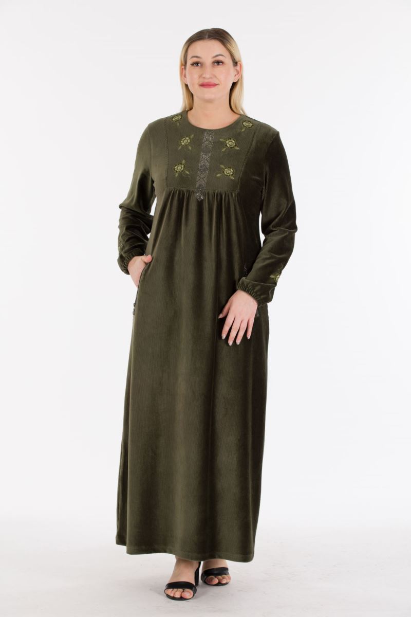 Uzun Fitilli Kadife Tesettür Elbise 0