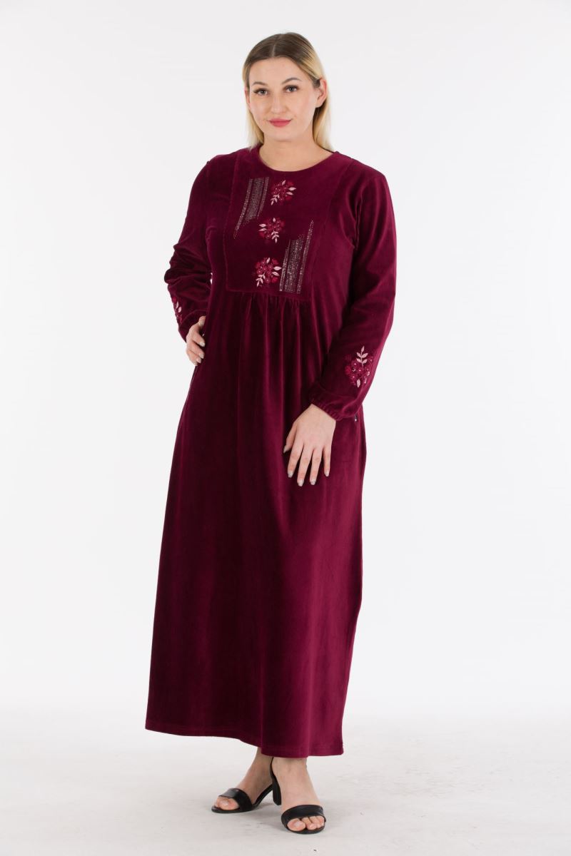 Uzun Fitilli Kadife Tesettür Elbise 0