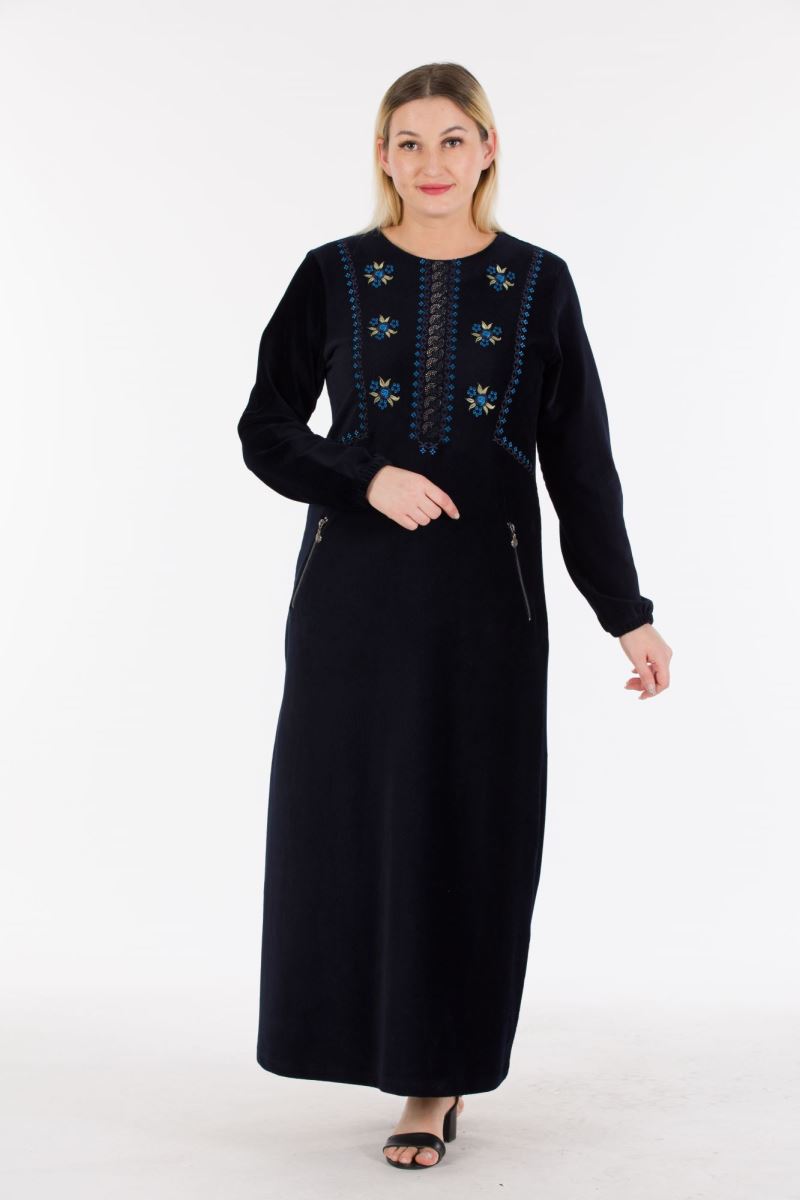 Uzun Fitilli Kadife Tesettür Elbise 0