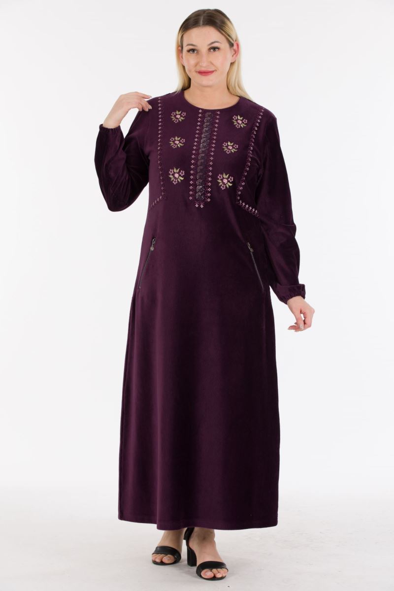 Uzun Fitilli Kadife Tesettür Elbise 0