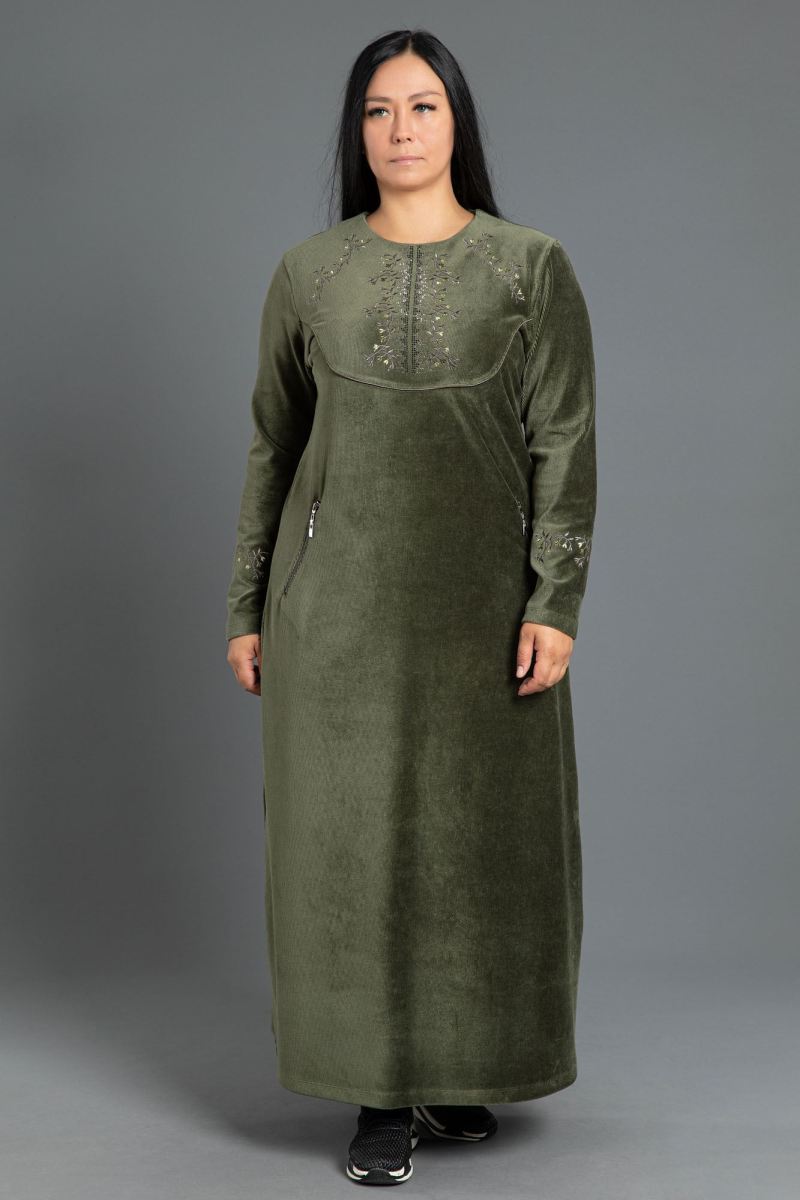 Uzun Fitlli Kadife Tesettür Elbise 0