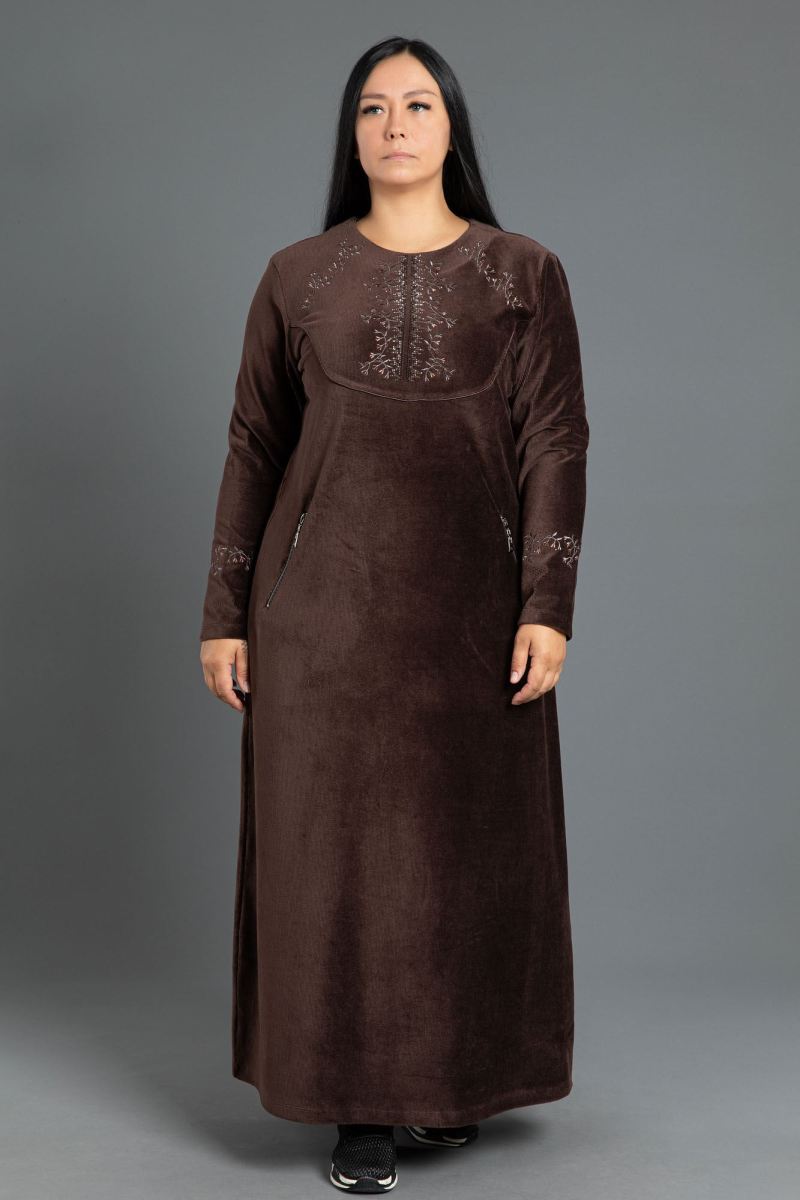 Uzun Fitlli Kadife Tesettür Elbise 0