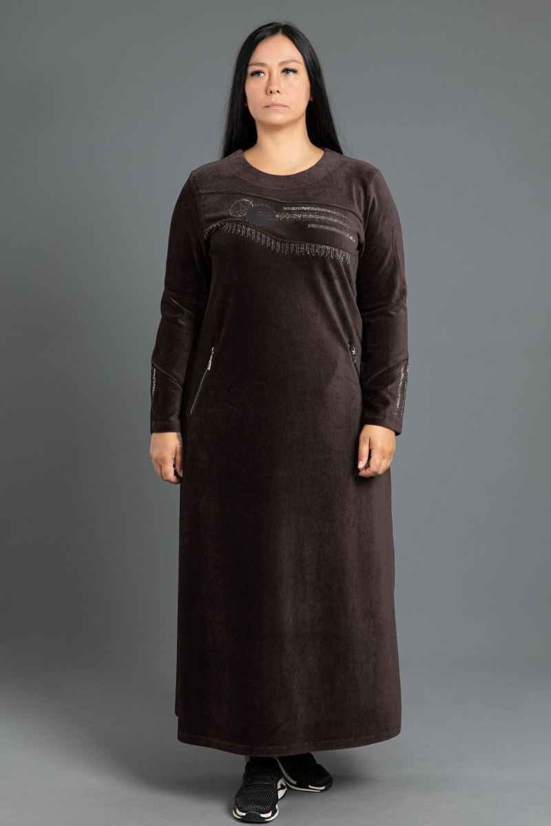 Uzun Fitilli Kadife Tesettür Elbise 0