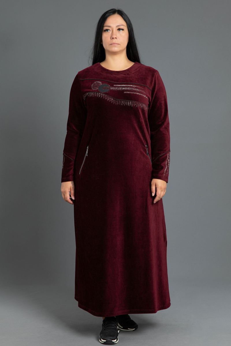 Uzun Fitilli Kadife Tesettür Elbise 0