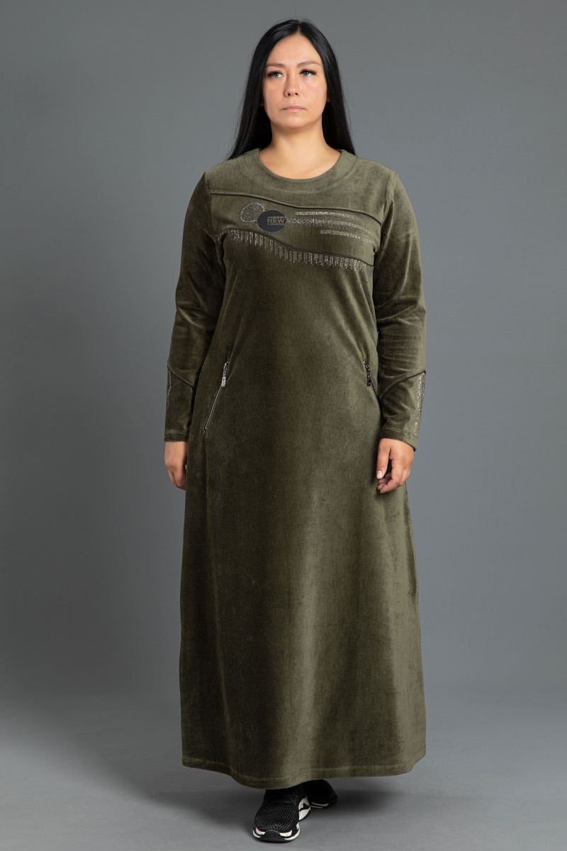 Uzun Fitilli Kadife Tesettür Elbise 0