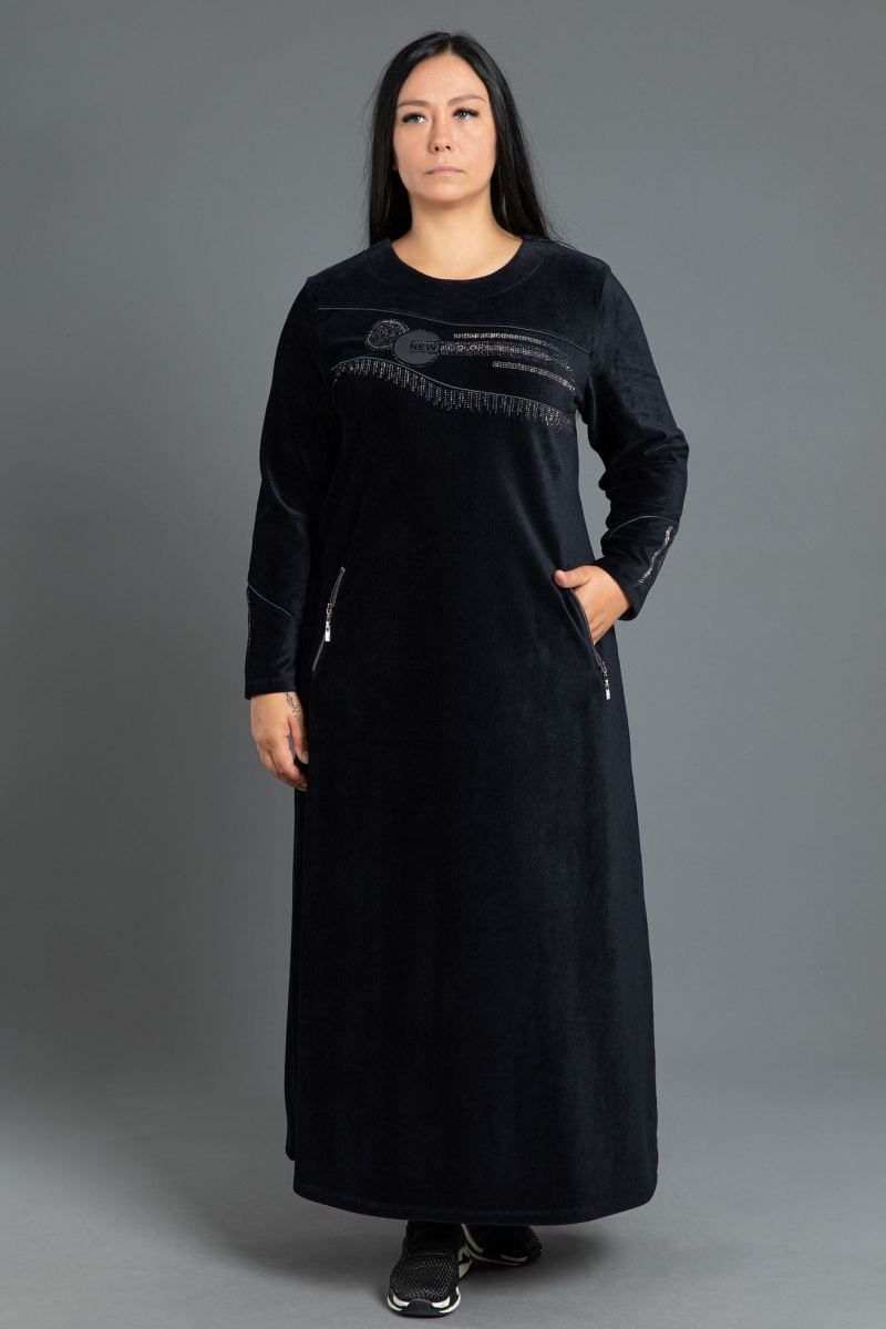 Uzun Fitilli Kadife Tesettür Elbise 0