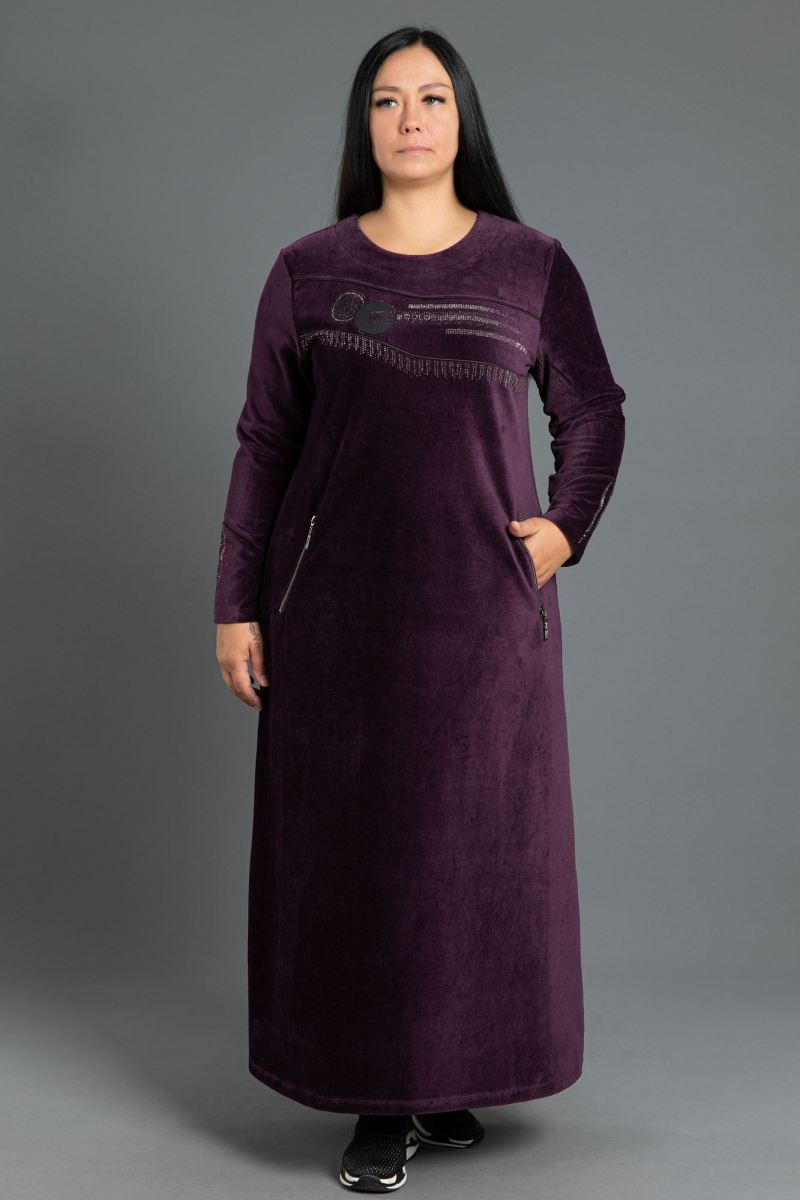 Uzun Fitilli Kadife Tesettür Elbise 0