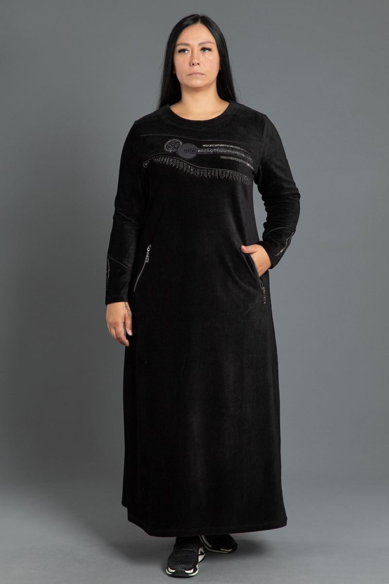 Uzun Fitilli Kadife Tesettür Elbise 0